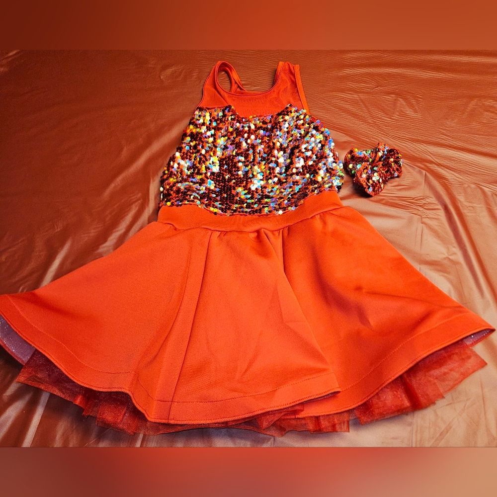 Weissman DanceWear Red Dress w/Hair Bow Red w/Glitter Like New szLC
